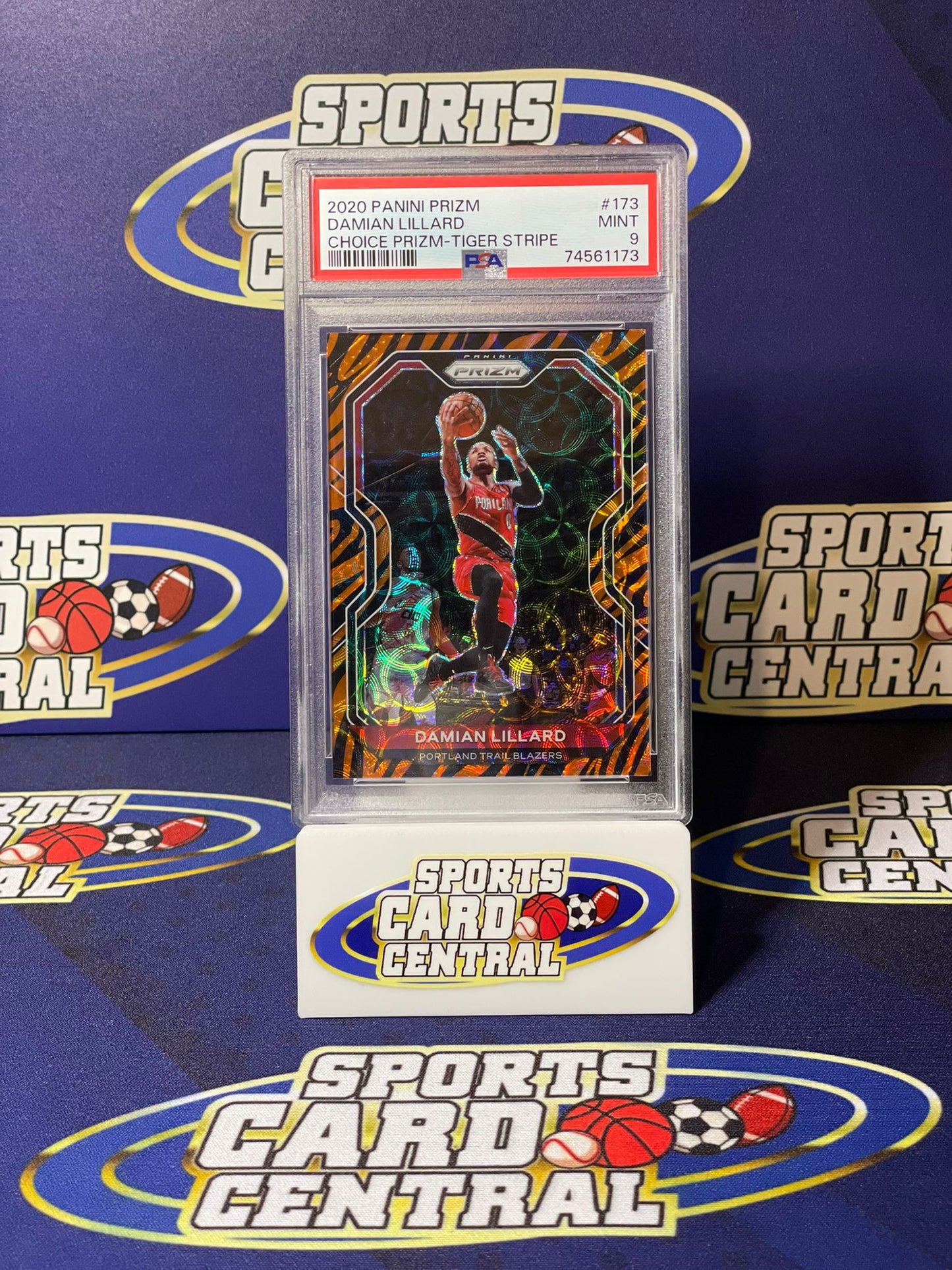 2020 Panini Prizm Damian Lillard Tiger Stripe SSP PSA 9