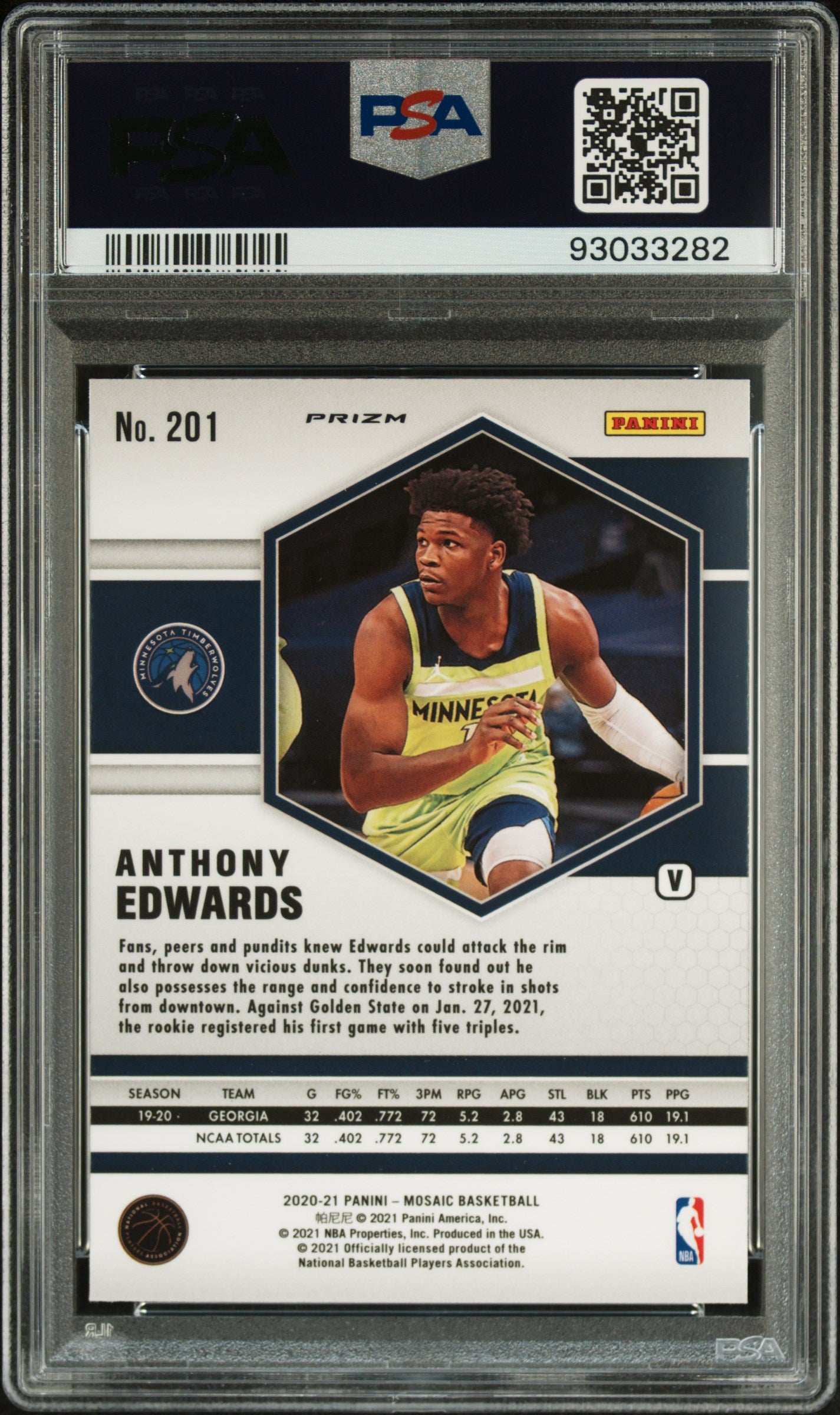 2020 Mosaic Anthony Edwards Variation Fast Break PSA 10